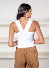 525 America Wide Strap Square Neck Knit Tank- Bleach White-Hand In Pocket
