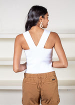 525 America Wide Strap Square Neck Knit Tank- Bleach White-Hand In Pocket