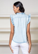 Elan ABC Ruffle Sleeve Top-Hand In Pocket