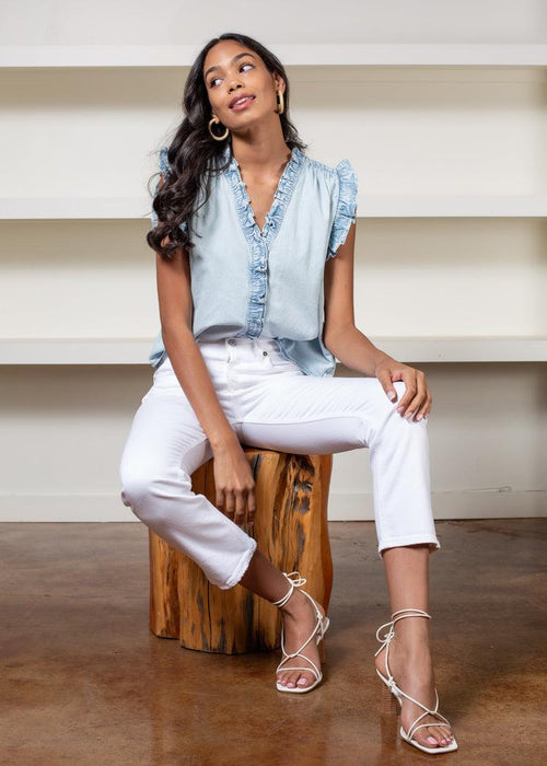 Agolde Riley High Rise Straight Crop - White-Hand In Pocket