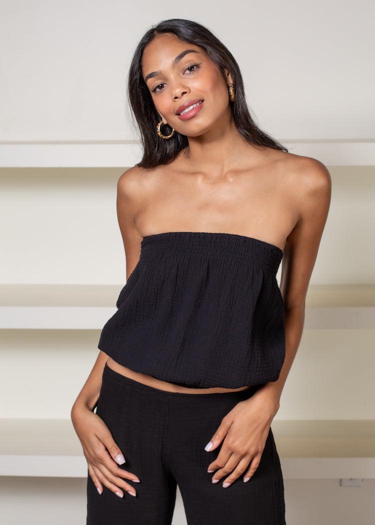 Bobi Smocked Hem Tube Top-Hand In Pocket