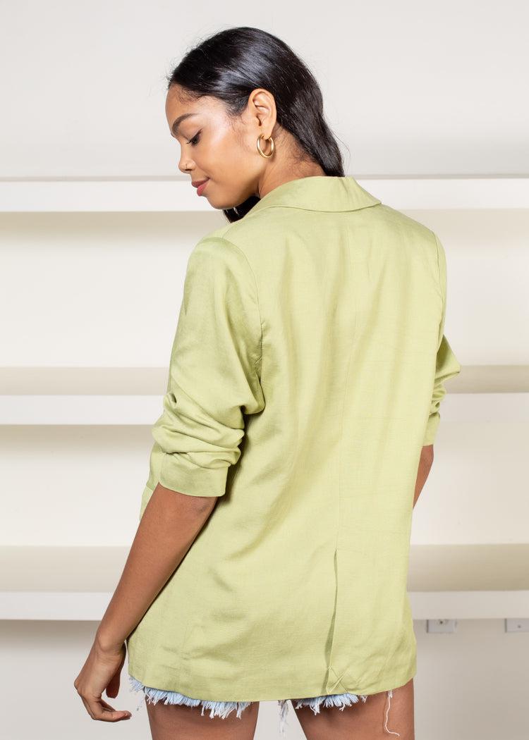 ASTR The Label Rio Oversized Blazer-Celery-Hand In Pocket