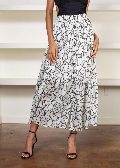 ASTR the Label Cecile Abstract Print High Waist Midi Skirt-Hand In Pocket