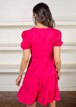 Melita Short Sleeve V Neck Tiered Dress-Raspberry-Hand In Pocket
