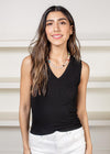 Michael Stars Sofie Crop V Neck Tank - Black-Hand In Pocket