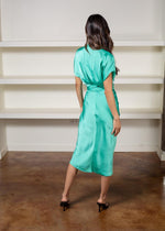 Abaco Short Sleeve Ruched Tie Waist Dress - Biscay Green-***FINAL SALE***-Hand In Pocket