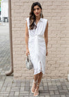 Eber Ruched Strong Shoulder Dress-Hand In Pocket