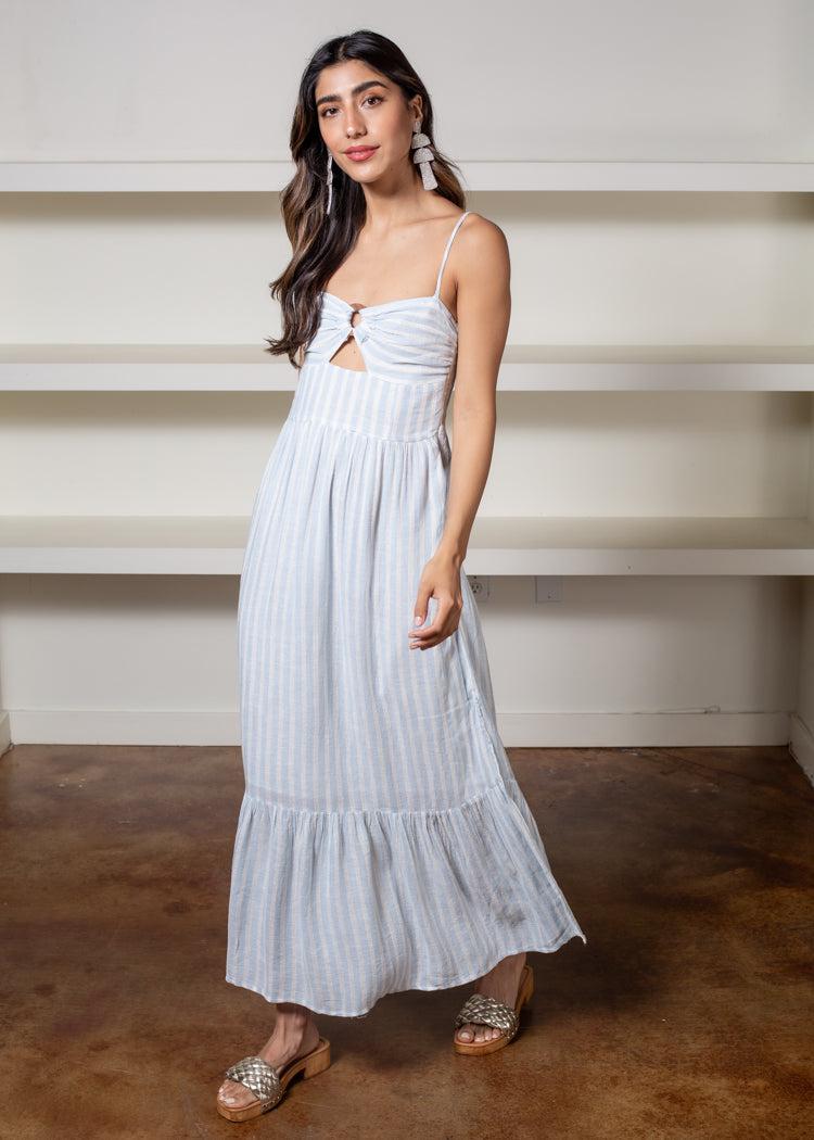 Kingston Striped Tiered Maxi Dress- Blue-Hand In Pocket