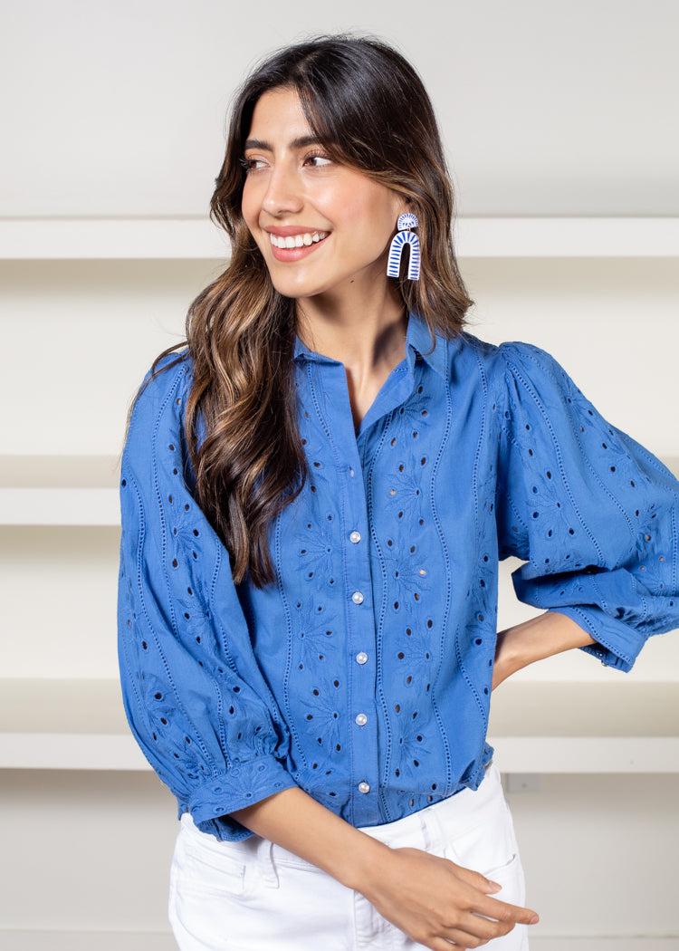 Velvet Heart Teegan Eyelet Blouse-Blue-***FINAL SALE*** – Hand In Pocket