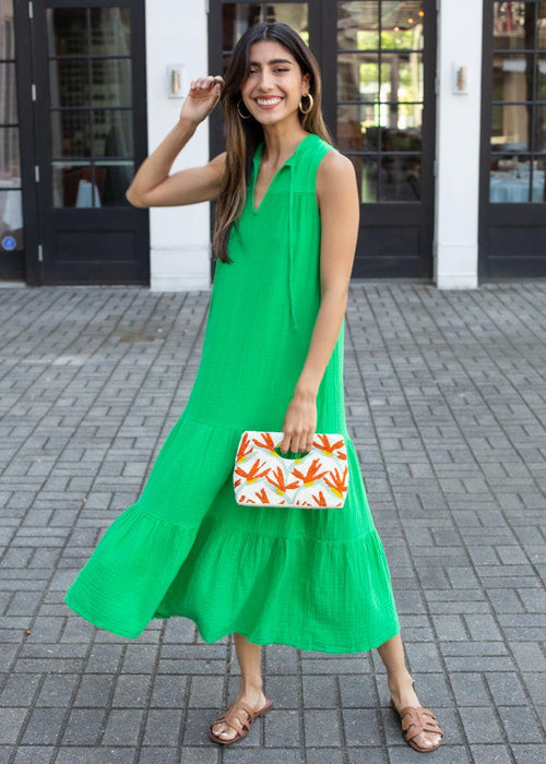 Stark X Cotton Layered Tiered Dress - Bright Green-Hand In Pocket