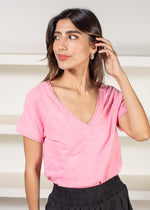 Bobi Double V-Neck Tee- Pink Sand-***FINAL SALE***-Hand In Pocket