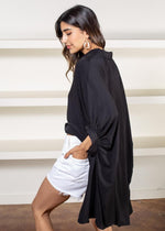 Campo Oversized Hi/Lo Button Down Shirt- Black-Hand In Pocket