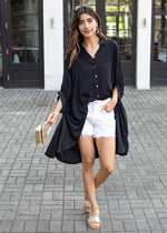 Campo Oversized Hi/Lo Button Down Shirt- Black-Hand In Pocket