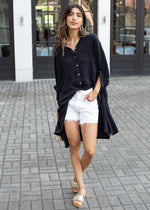 Campo Oversized Hi/Lo Button Down Shirt- Black-Hand In Pocket