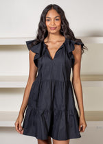 Kalmar Flutter Sleeve Mini Dress-Black-Hand In Pocket