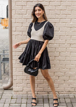 En Saison Raya Comb Knit Mini Dress-Black-Hand In Pocket