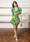 Karlie Tropical V-Neck Ruffle Ruffle Dress-***FINAL SALE***-Hand In Pocket
