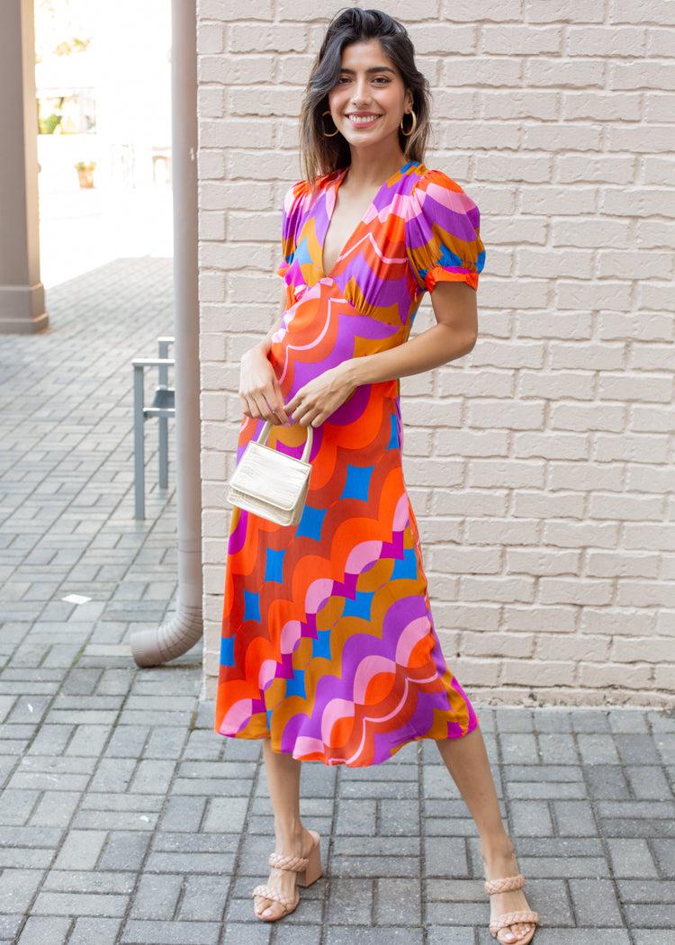 Rachel Multi Color V Neck Dress-Hand In Pocket