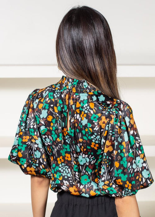 THML Anise Floral Print Puff Sleeve Top-Hand In Pocket