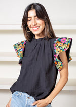 THML Bailey Embroidered Ruffle Sleeve Blouse-Hand In Pocket