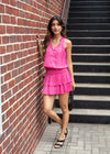 Howell Cinch Waist Sleeveless V-neck Dress - Dark Pink-Hand In Pocket
