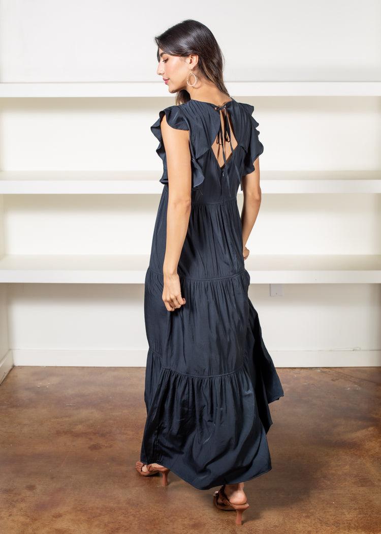 Isla Flutter Sleeve Maxi Dress-Hand In Pocket