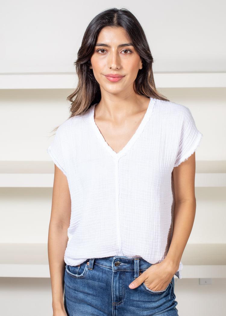 Michael Stars Draya V - Neck Top - White ***FINAL SALE***-Hand In Pocket