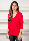 Bobi Princess Seam Long Sleeve V Neck Tee- Red Hot ***FINAL SALE***-Hand In Pocket