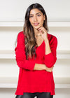 Bobi Princess Seam Long Sleeve V Neck Tee- Red Hot ***FINAL SALE***-Hand In Pocket