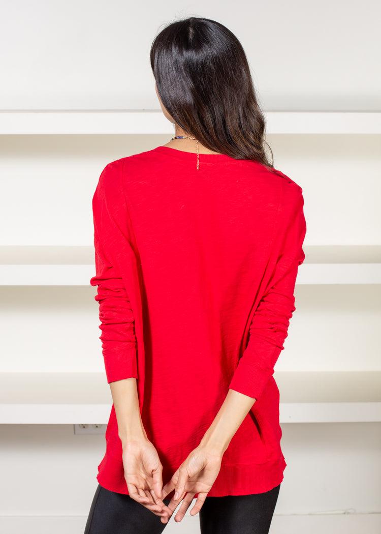 Bobi Princess Seam Long Sleeve V Neck Tee- Red Hot ***FINAL SALE***-Hand In Pocket