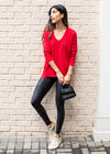 Bobi Princess Seam Long Sleeve V Neck Tee- Red Hot ***FINAL SALE***-Hand In Pocket