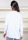 Bobi Princess Seam Long Sleeve V Neck Tee- White-Hand In Pocket