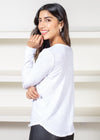 Bobi Long Sleeve V Neck Center Seam Tee-White-Hand In Pocket