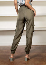 Sienna Silky Joggers - Olive-Hand In Pocket
