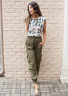 Sienna Silky Joggers - Olive-Hand In Pocket