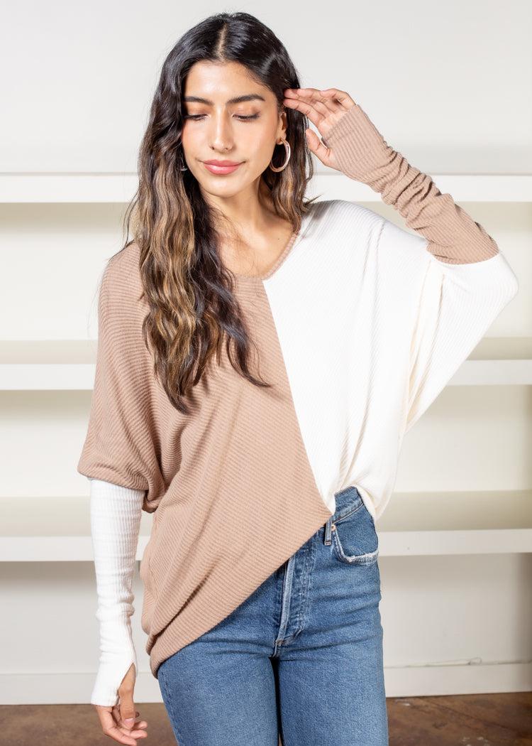 Peyton Two Tone Sweater-Hand In Pocket