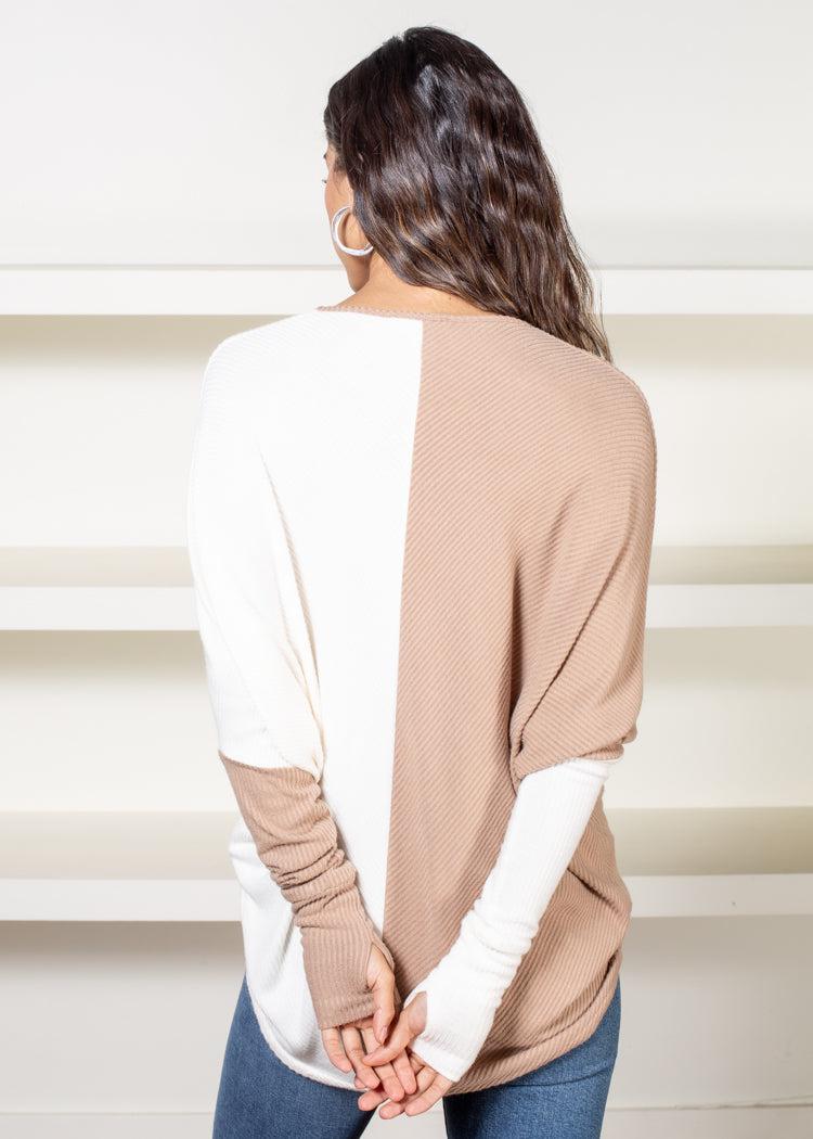 Peyton Two Tone Sweater-Hand In Pocket