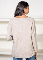 Oatmeal V Neck Sweater-Hand In Pocket