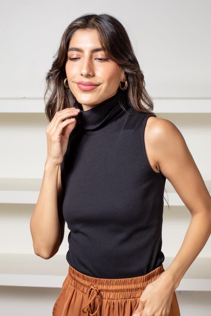 Michael Stars Hilary Turtleneck Shell-Black-Hand In Pocket