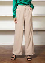 Sara Wide Leg Trousers-Beige-Hand In Pocket