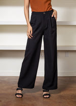 Sara Wide Leg Trousers-Black-Hand In Pocket