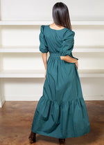 Maude Melina V Neck Puff Sleeve Poplin Dress-Emerald-***FINAL SALE***-Hand In Pocket