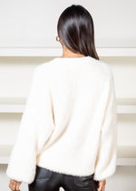 Pinkett Fuzzy Balloon Sleeve Sweater- Ivory-Hand In Pocket