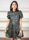 Delaney Faux Leather Tiered Mini Shirt Dress-Olive ***FINAL SALE***-Hand In Pocket