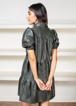 Delaney Faux Leather Tiered Mini Shirt Dress-Olive ***FINAL SALE***-Hand In Pocket