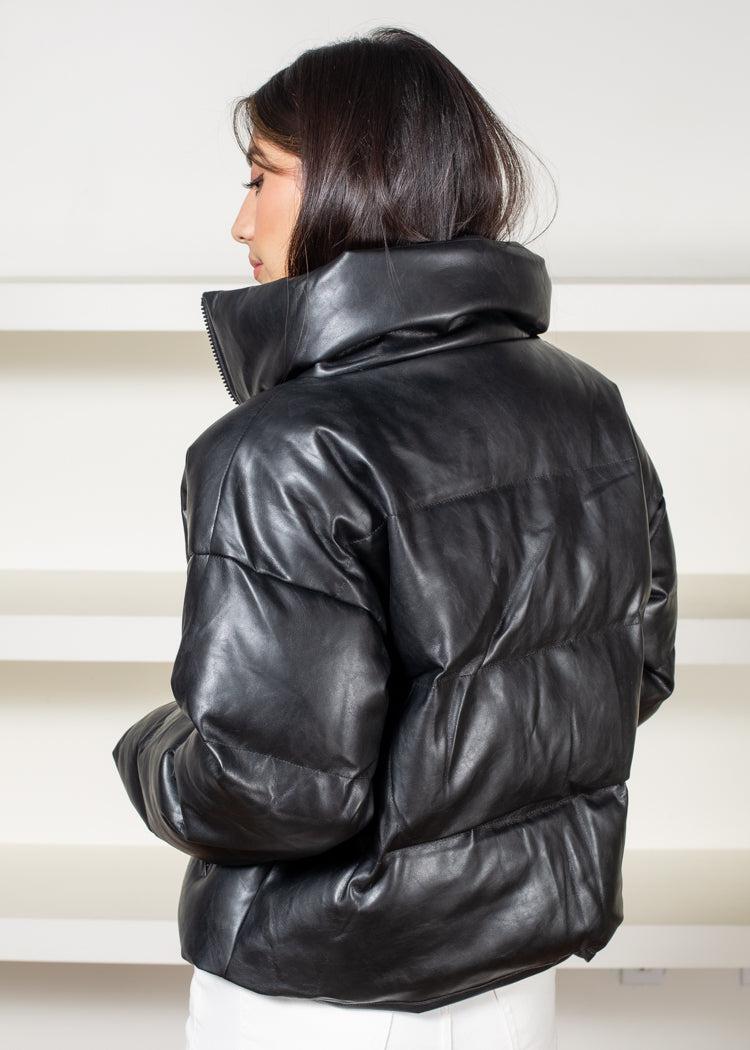 Weather or Not Black Vegan Leather Puffer Jacket