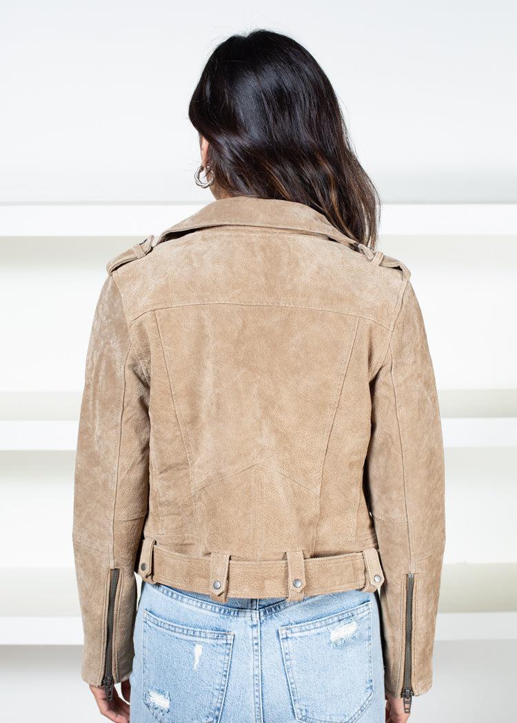 Blank NYC Faux Suede Moto Jacket - Taupe-***FINAL SALE***-Hand In Pocket
