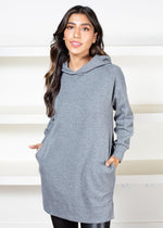 Bobi Long Split Hem Hoodie - Charcoal-Hand In Pocket