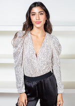 Adelyn Rae Lala Sequins Bodysuit-Hand In Pocket