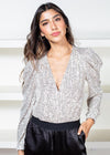 Adelyn Rae Lala Sequins Bodysuit-Hand In Pocket